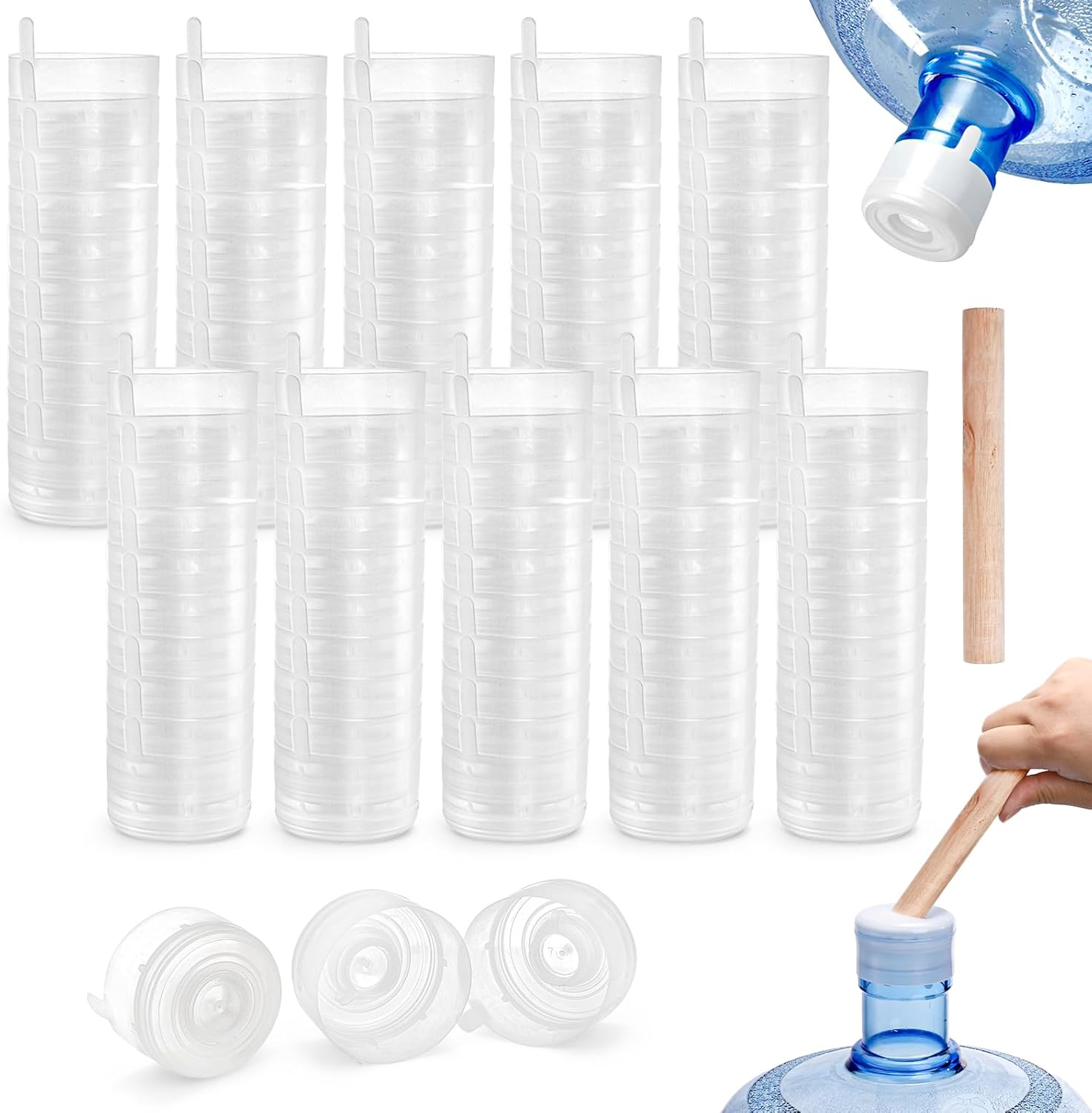 Jucoan 100 Pack 3&5 Gallon Water Jug Caps, Reusable Non-Spill Snap-On Lids for 5