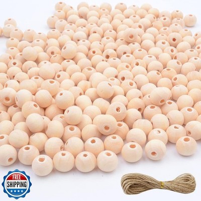 1000pcs 10mm Wooden Beads for Craft with Jute Twine,Round Natural Unfinished 