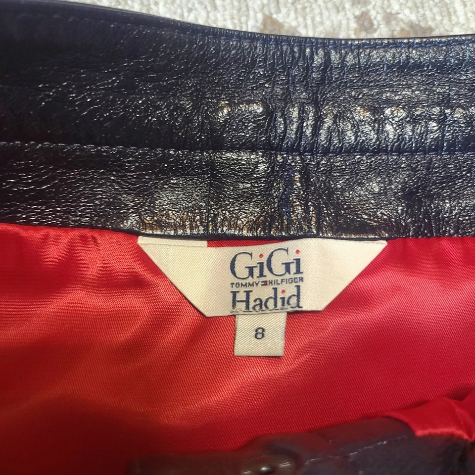 GiGi Hadid X Tommy Hilfiger 100% Lamb Leather Dark Blue Navy Skirt Size 8 - Image 3 of 4