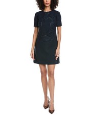Oscar De La Renta Floral Detail Tweed Silk-Lined Wool-Blend Shift Dress Women's
