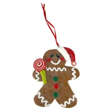 Clay Gingerbread Man Ornament with Santa Hat and Lollipop 4.5 Inch
