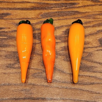 Vintage Art Glass Carrot Lot of 3 Murano Style Hand Blown Vegetable Orange
