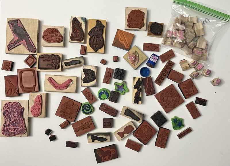Mixed Lot of Rubber Stamps Wood and Foam Stamps Assorted PLUS SINGLE LETTERS