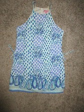 LILLY PULITZER PEARL ROMPER SZ 6 28871 BLUE GREEN GEOMETRIC PRINT HALTER