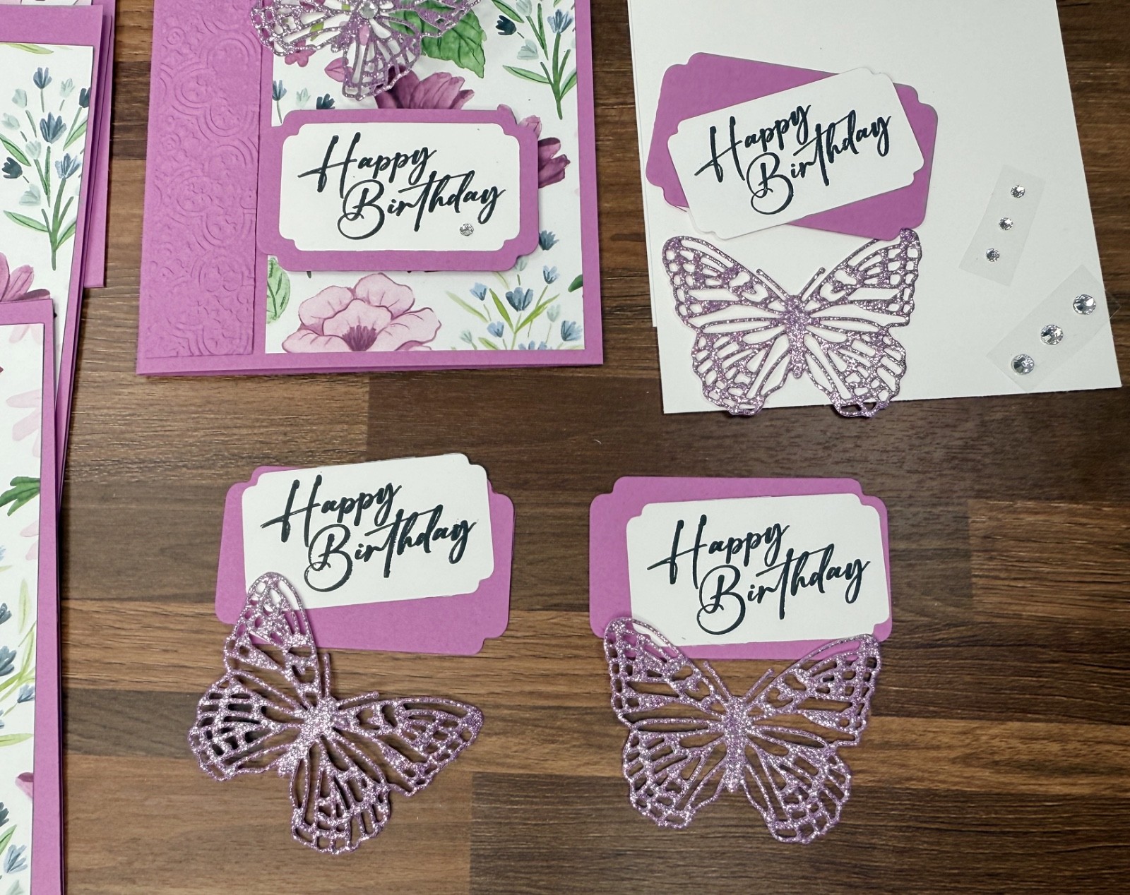 Stampin Up Card Kit Happy Birthday Petunia Pop Florals in Bloom - Makes 4 Cards