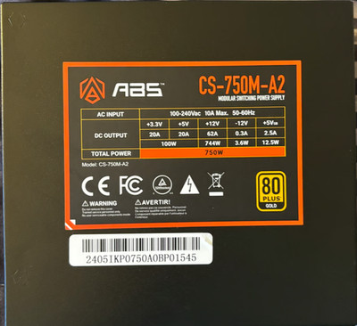 ABS CS-750M-A2 Modular Switching Power Supply for PC [750W / 80+ Gold]    07095
