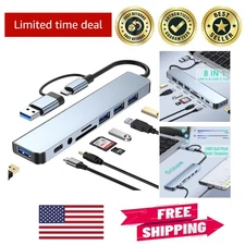 Multi-Device 8-in-1 Aluminum USB C Hub: Card Reader & Audio for Travelers