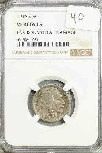 1916 S Buffalo Nickel 5c NGC VF Details Very Fine #1-031