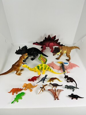 Dinosaur Toy Mixed Lot Mini Plastic Rubber Vintage And Recent 18 Pieces Bundle