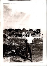 Vtg Photo WW2 Soldier US Camp Military Tents Army American 1940s B W