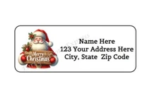 30 MERRY CHRISTMAS SANTA PERSONALIZED RETURN ADDRESS LABELS 1 in X 2.625 in