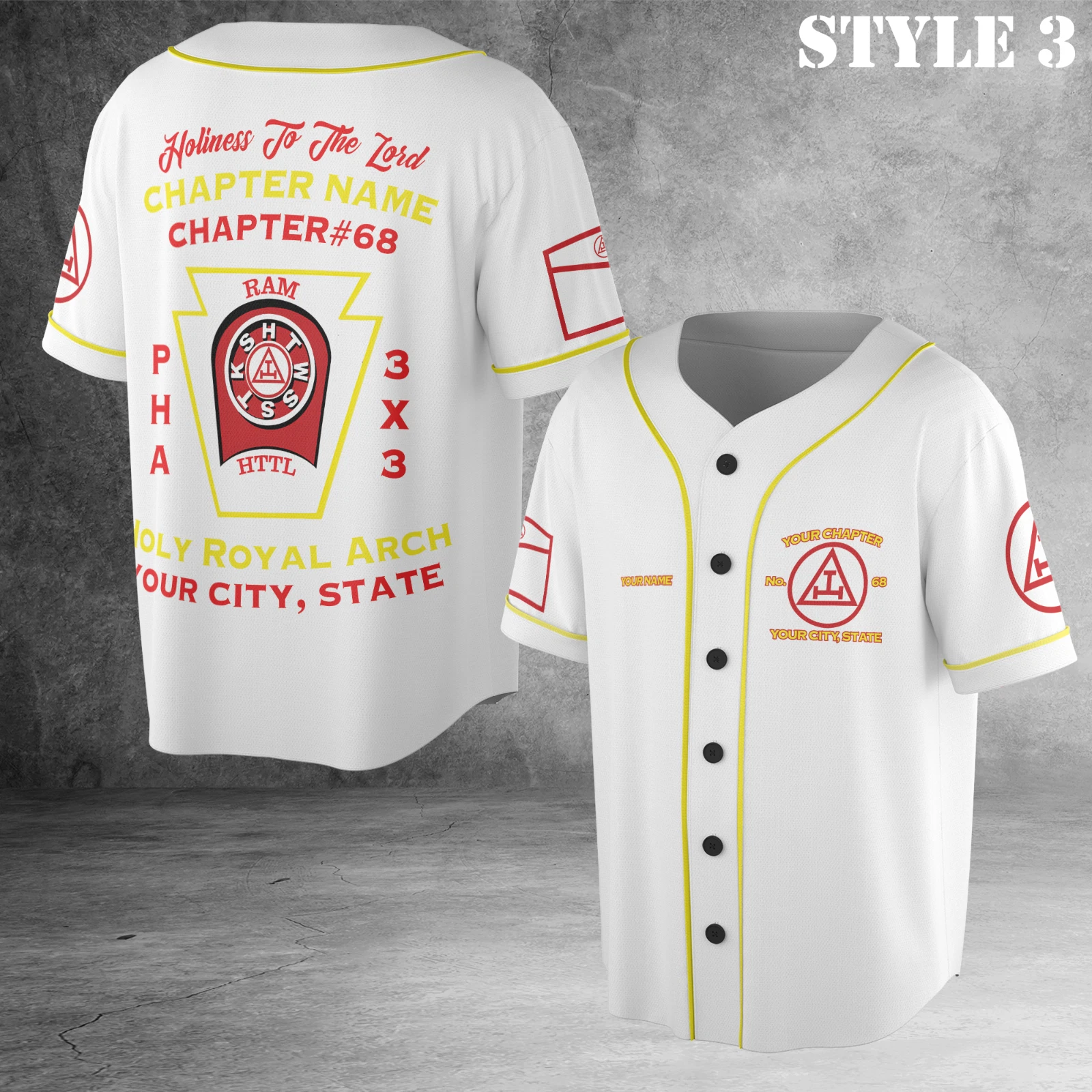 Custom Name Royal Arch Masonry York Rite Freemason 3D Baseball Jersey