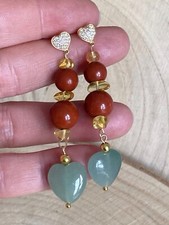 Aventurin Herz roter Jaspis Bernstein Ohrstecker goldfarben Boho Retro