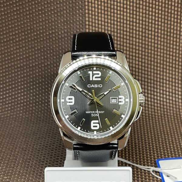 Casio MTP-1314L-8A Graues Zifferblatt Schwarzes Leder Rund Analog LäSsige Her...-image