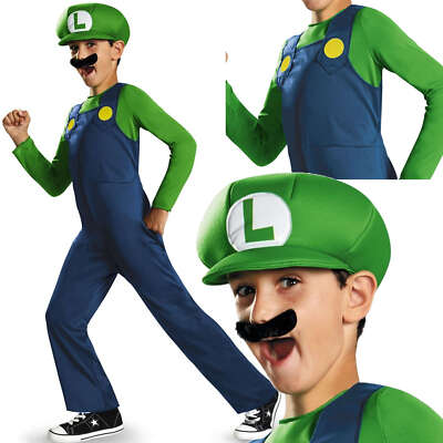Super Mario grünes Karnevalskostüm verkleiden Luigi 127-136 cm 7-8 Jahre