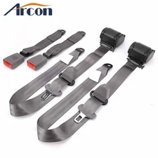 2X Retractable 3 Point Safety Gray Seat Belt Straps Vehicle Adjustable Belt Kit