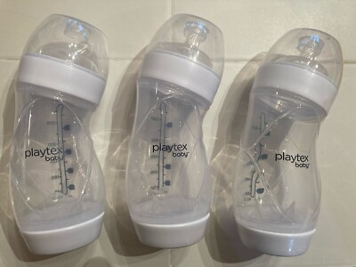 3 Playtex Baby Bottles Drop In W/Natural Comfort Easy Latch Nipple Cap See Descr