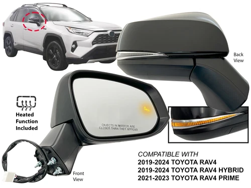 For Exterior Mirror BSD Signal Glossy Cap 2019 - 2024 TOYOTA RAV4 Passenger Side