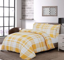 Image of Check Tartan Printed Duvet Cover and Pillowcase(s) Bedding Set Ochre Black Blue
