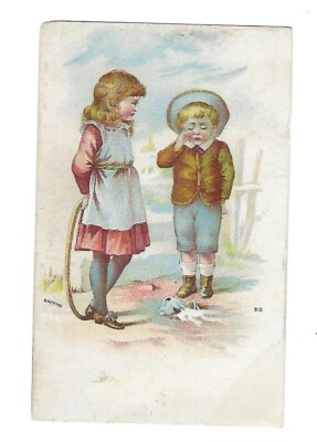 c1890 Victorian Trade Card Arthur H. Cobb & Co., Borax Soup Girl & Crying Boy