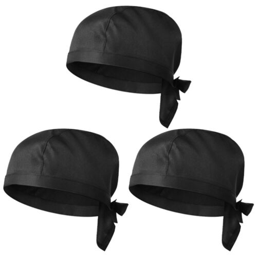 Casquette de soudage hommes 3 pièces chapeaux de chef avec cravates (noir)-II - Photo 1/12