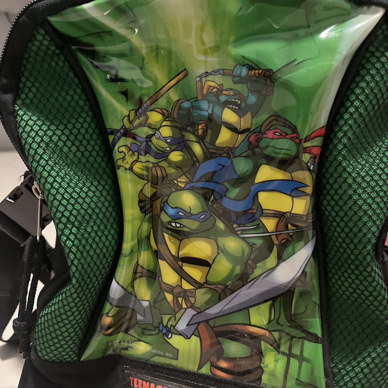2005 Teenage Mutant Ninja Turtles Green/Black School Rolling Bag Backpack image 2