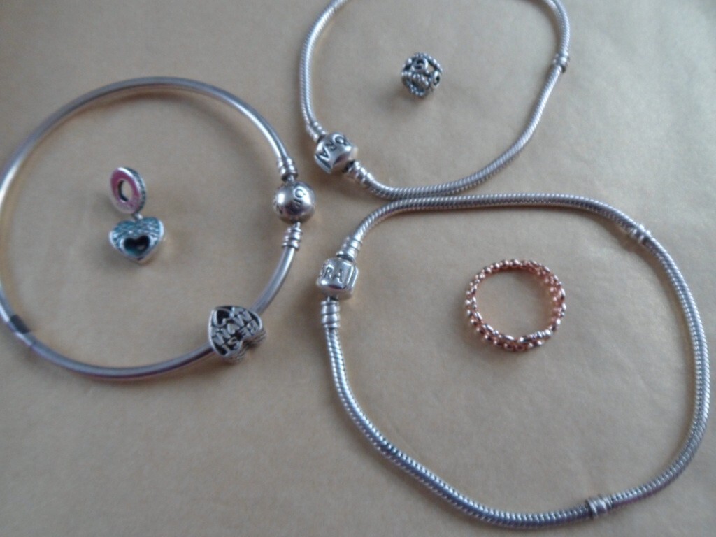 Job Lot Genuine Pandora 925 Sterling Silver Bracelets ,Charms and Ring