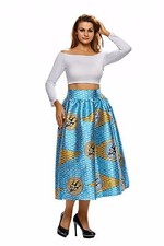 Gonna Campana stampata Africana Tribale Cocktail Party Ballo Print Midi Skirt S