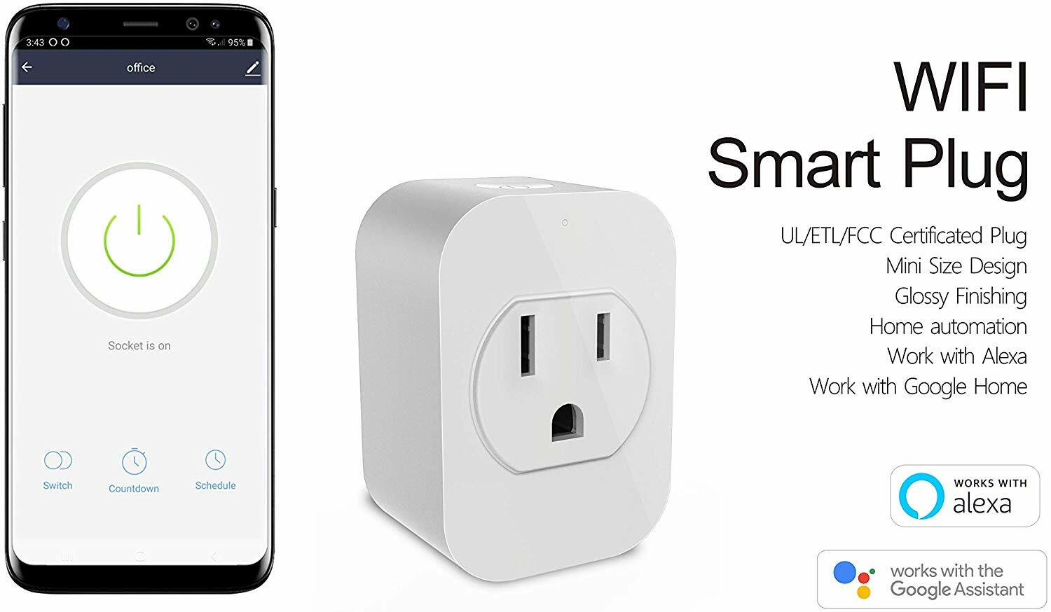 eco4life Smart WiFi Plug, App Control, Work with Alexa Google Home No Hub Needed