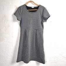 KHOKO Womens Dress Size Black/White Check Stretch Knit Short Sleeve A-line