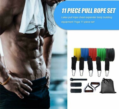 Resistance Bands Set 11 Piece With Handles Booty Sports Fitness Gym Yoga  Tubes UK