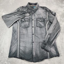 Roar Shirt Mens Large Gray Stripe Refined Long Sleeve Button Up Epaulets Casual