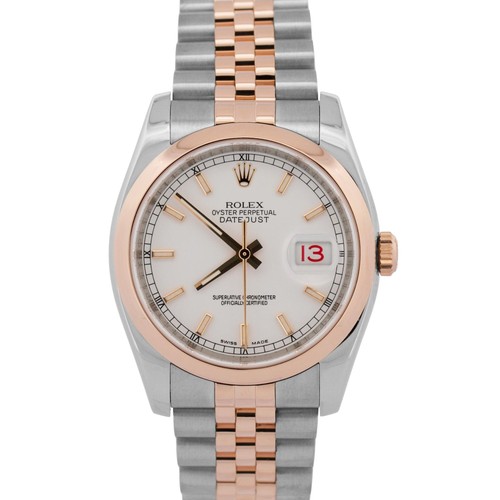 Rolex DateJust 36mm WHITE 18K Rose Gold Steel RED ROULETTE Jubilee 116201 Watch