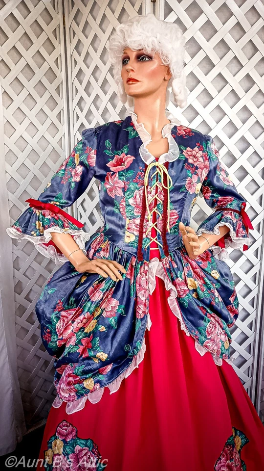 Colonial 18th Century Costume Ladies 2Pc Rose & Blue Handmade Skirt & Top Lg/XL - Image 2 of 4