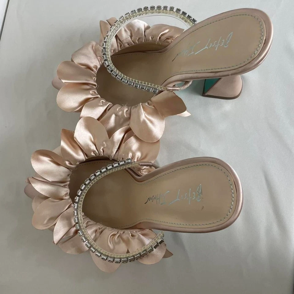 Betsey Johnson The Jayde Pump Rosa Satinado Estrás Floral Tirantes Tacones 7.5 Foto 4 de 4