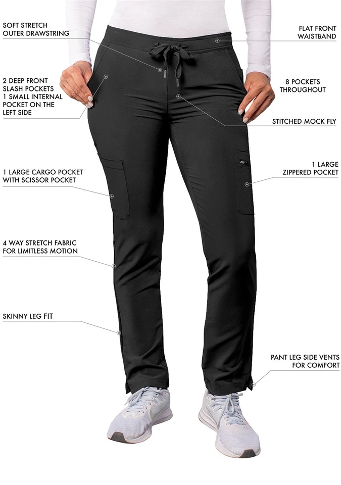 Pantalones Médicos Adar Addition para Mujer - Pierna Ajustada Carga Cordón Foto 3 de 4