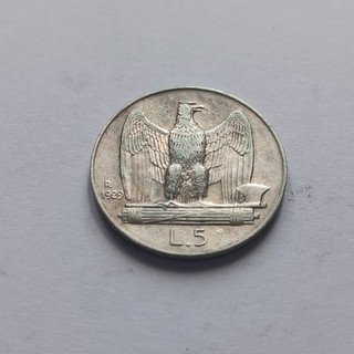 Moneta Silver 5 Lire Aquilotto 1929 Zecca Di Roma 2 Resette Argento 835 G 5 Spl