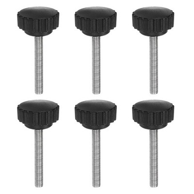 6x Rändelschrauben mit Klemmknopf,M6 x 45mm,metrisches Gewinde,28mm,matter Kopf