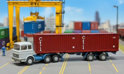 Wiking Mercedes MB 2223 Containern-Sattelzug CTI silbergrau azurblau OHNE UFSCH