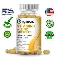 Vitamin C & Zinc Complex  Supplement - Immune Support,Skin Health - 120 Softgel