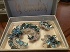 Vintage Eisenberg Ice Signed Blue Rhinestone Silver Tone Brooch & Clip Earrings — photo 9