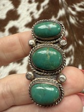 Royston Turquoise Vintage Navajo Sterling Silver 3-Stone Ring