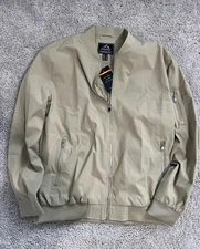 Outdoor Mens Light Brown Bomber Windbreaker Jacket Full Zip Size L