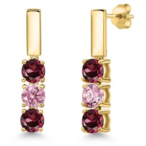 Authentic 1.70 Ct Rhodolite Garnet Pink Lab Grown Diamond 18K Yellow Gold Plated Silver