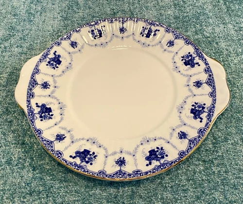 Vtg Rare Duchess Bone China Serving /Cake Plate 10"- Genevieve Blue Flowers.