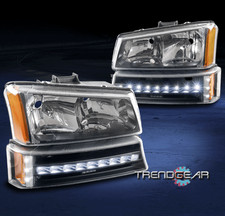 For 03-06 Chevy Silverado 1500 2500 3500 Avalanche Black Headlights Wled Bumper
