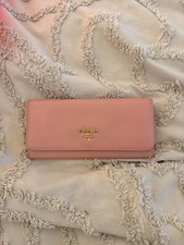 Prada Milano Pink Solid Wallet w/ Logo Accents, Zipper & Credit Card Slots