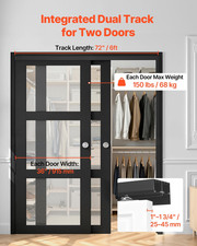 6ft Bypass Sliding Door Hardware Kit Dual Track for 36in 2 Door Closet