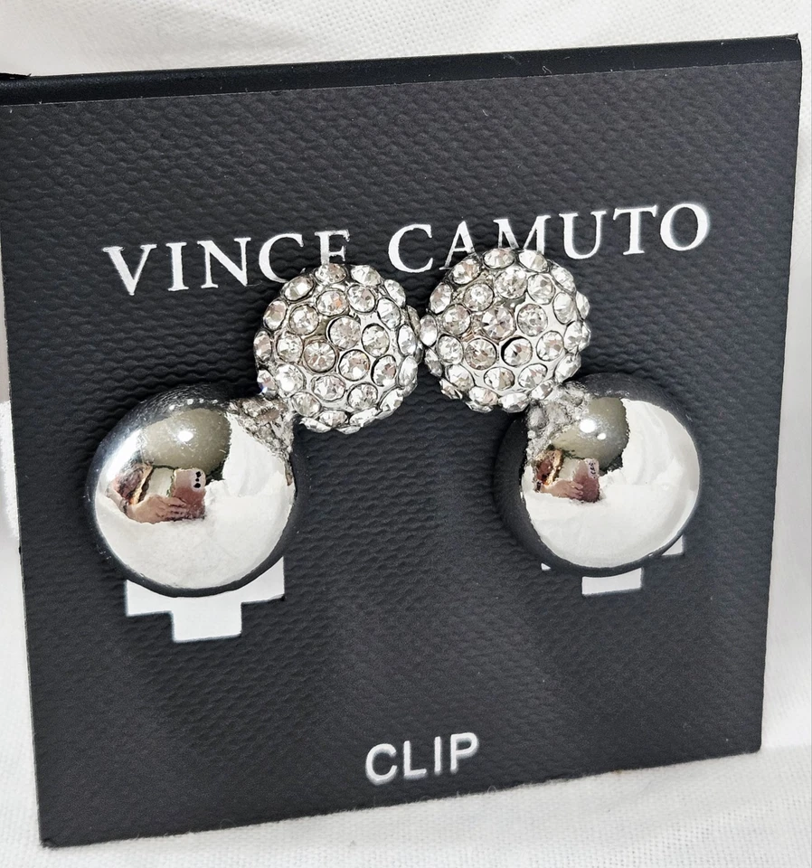 Pendientes de clip Vince Camuto pavé bola de cristal tono plata J14-3472 Foto 2 de 2