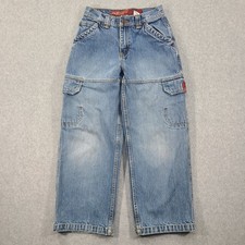 Vtg Old Navy 94 Cargo Denim Jean Youth 8 23x22 Blue Wide Leg Baggy Grunge Skater